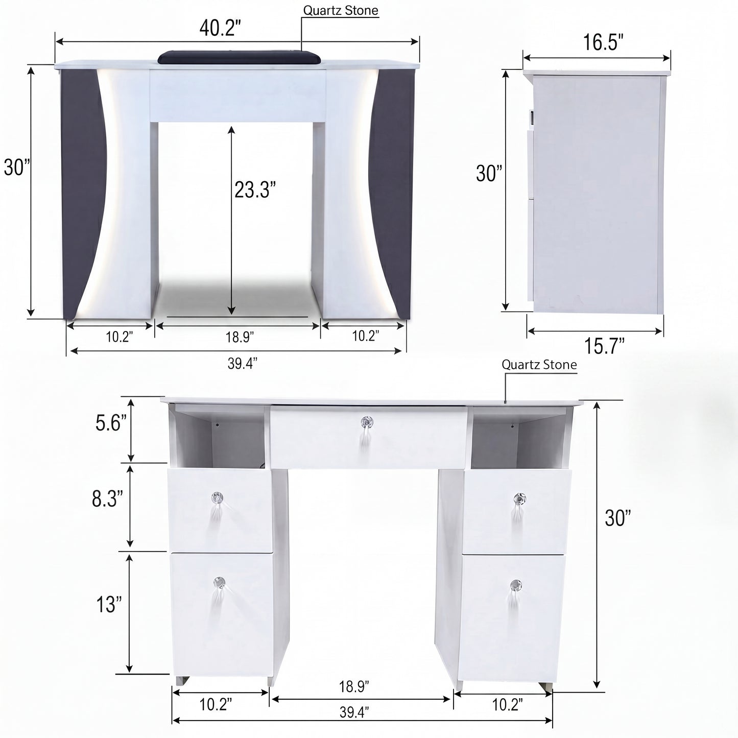 Venus Nail Table - Modern Manicure Station for Professional Salons